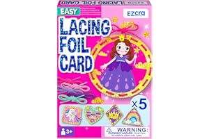 EZCRA Premium Foil Edge Lacing Cards for Kids Ages 3-6 | 5 Double-Sided Princess and Unicorn Sewing Cards with Multilingual Learning | Durable Cardboard Fine Motor Skills Activity Kit
