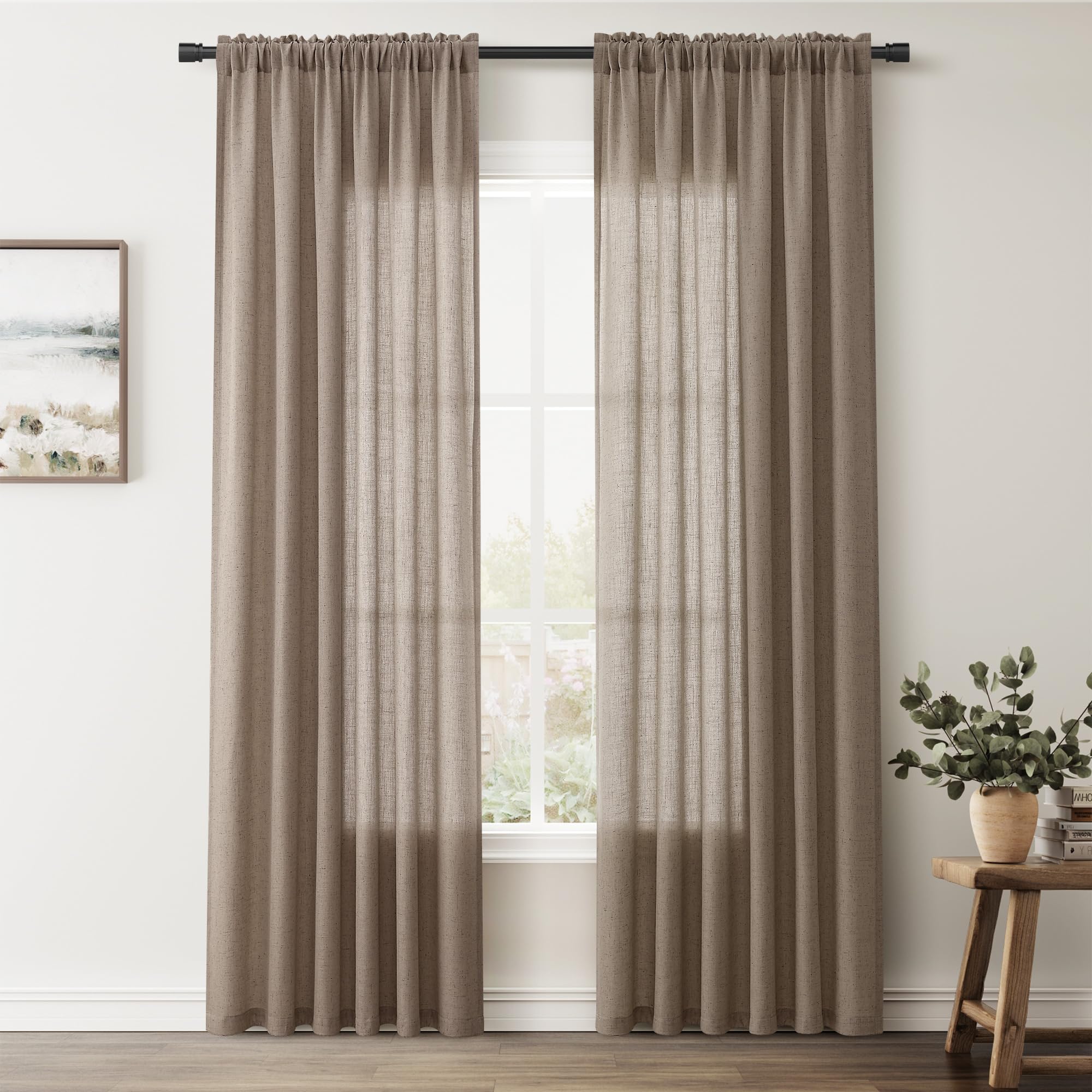 Photo 1 of Aersas Khaki Linen Semi Sheer Curtains 84 Inch Length for Living Bedroom 2 Panels Rod Pocket Light Filetring Privacy Linen Blend Cotton Textured Rustic Farmhouse Decor Drapes for Dining Room, W52xL84