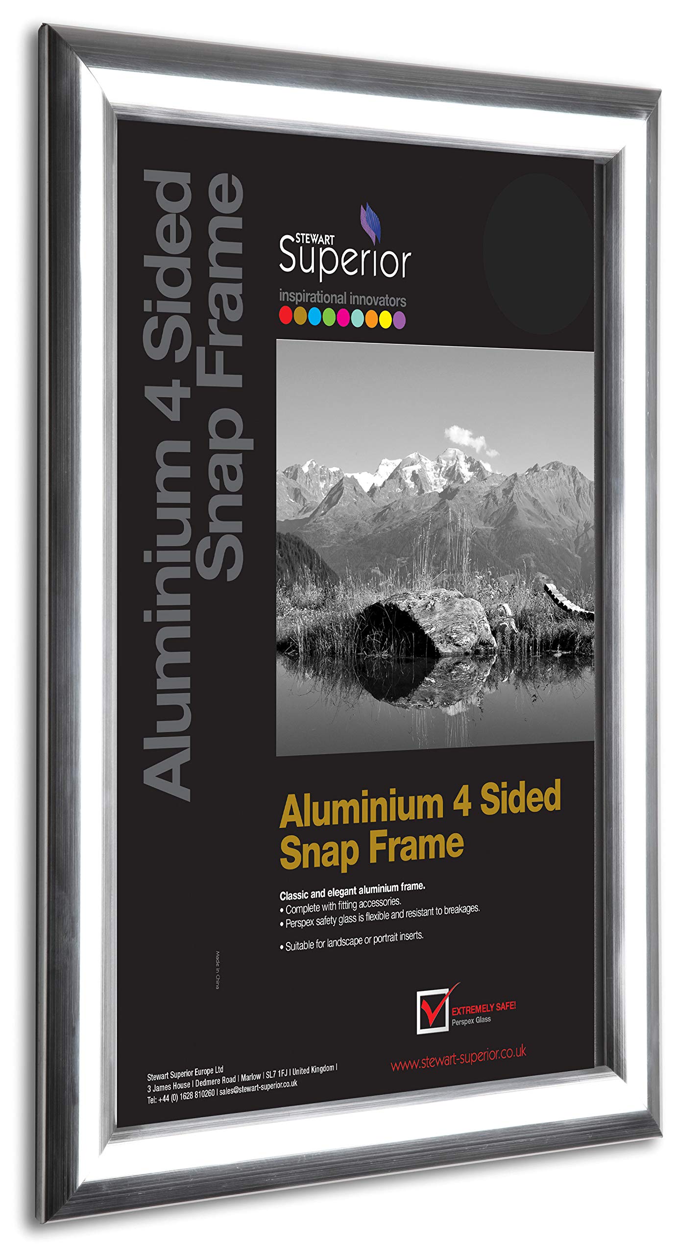 Stewart Superior A2 Aluminium 4 Sided 25mm Front Loading Picture/Poster Snap Frame - Polished Silver Finish