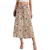 IWOLLENCE Women Flowy Loose Wide Leg Pant Summer Beach Casual Trousers high Waist Adjustable Knot Business Work Casual Pants