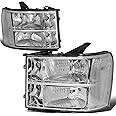 DNA MOTORING Pair Headlight Assembly Compatible With 07-13 GMC Sierra 1500/07-14 Sierra 2500 HD 3500 HD, Chrome/Clear, HL-OH-GMCSIE07-CH-CL1