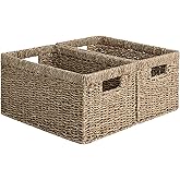 StorageWorks Wicker Storage Basket for Organizing, Medium Seagrass Storage Baskets with Built-in Handles for Pantry, Shelves,2-Pack