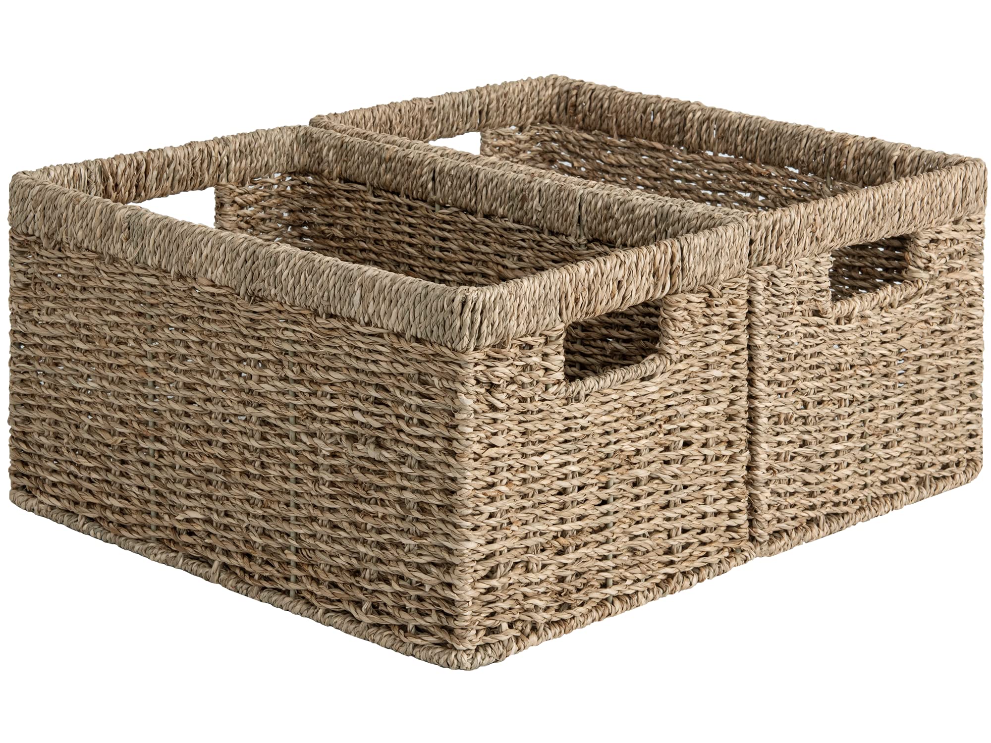 Photo 1 of StorageWorks Wicker Storage Basket for Organizing, Medium Seagrass Storage Baskets with Built-in Handles for Pantry, Shelves,2-Pack