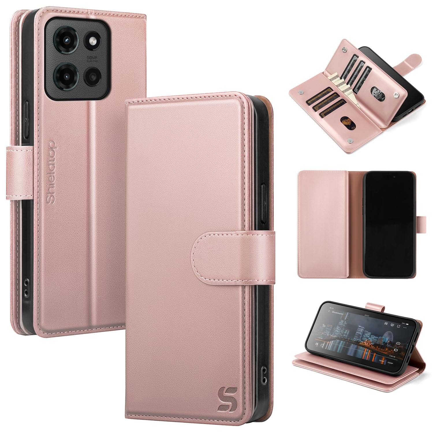 Shieldtop Compatible with Motorola Moto G Stylus 5G 2025 Wallet Case with Card Holder,Women Men RFID Blocking PU Leather Phone Case Flip Shockproof TPU Protective Cover Credit Card Slots,Rose Gold
