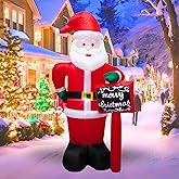 PTS 7FT Inflatable Santa with Sign Outdoor Decoration, Christmas Blow Up Yard Decorations, Built-in LED Lights Inflatables Xmas Holiday Funny Decor for Indoor Lawn Garden