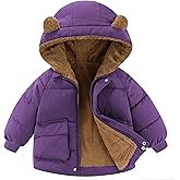 AIWUHE Toddler Winter Coat Boys Girls Down Jacket Hooded Fleece Warm Outwear 3D Ear Padded Puffer Jacket With Pockets 1-6Y