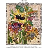 Fiberworks INC Sunflowers Collage Pattern by Laura Heine - Wall Hanging Quilt Pattern - Yellow, Orange, Brown - Paper - Confident Beginner
