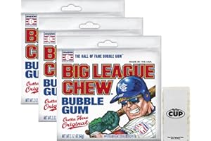 Big League Chew Outta Here Original Shredded Bubble Gum, 2.12 oz (Pack of 3) with By The Cup Mints