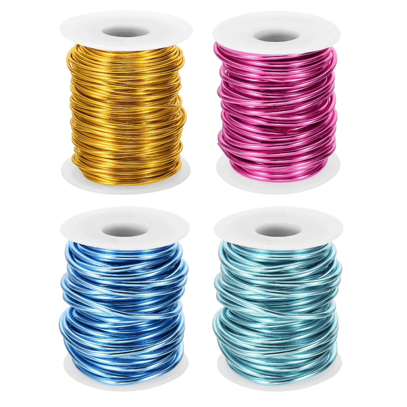 PATIKIL 8 Gauge 3mm Aluminum Craft Wire, 32.8Ft 4 Roll Metal Wire Armature Bendable Wire for Jewelry Making Metal Wrap DIY, Steel Blue/Dark Pink/Light Blue/Yellow
