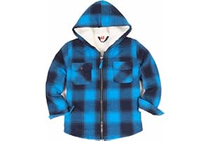 ThCreasa Girls Plaid Flannel Jacket Sherpa Fleece Lined Zip Up Winter Shirts with Hood