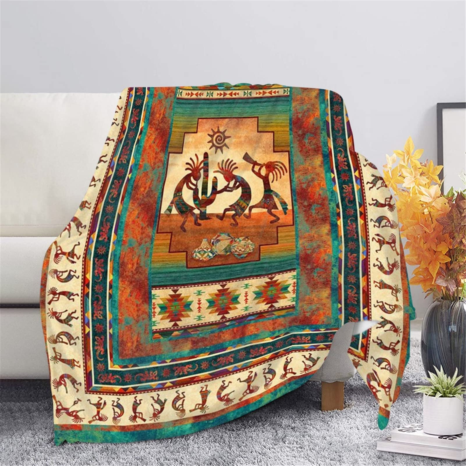Binienty Ultra Soft Cozy Bedding Blankets for Sofa Couch Bed, Native Indian Tribes Design, Fleece Throw Blanket