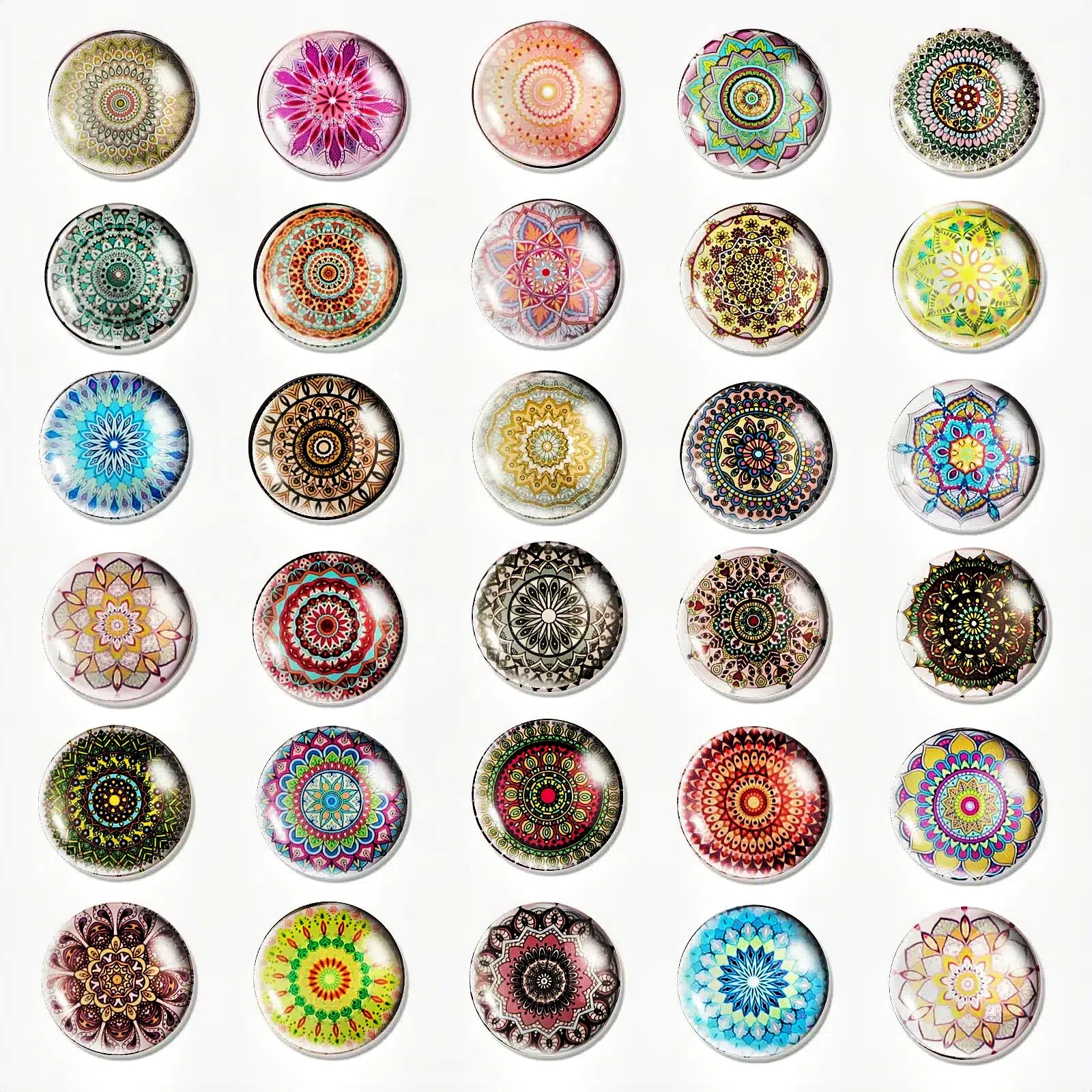 RtottiM 30 Pcs Crystal Glass Fridge Magnets 30mm Flower Pattern Fridge Magnets Mandala Patterns Refrigerator Magnets for Whiteboard/Map/Home Decoration/Arts & Crafts