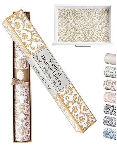 Elodie Essentials Scented Drawer Liner Sheets - 14" x 19.5" (Royal Damask) Pacific Sandalwood Non-Adhesive Paper Liners & Shelf Paper for Dressers, Cabinets & Bathroom Drawers, Birthday Present Idea in Dubai - Elodie Essentials Scented Drawer Liner Sheets - 14" x 19.5" (Royal Damask) Pacific Sandalwood Non-Adhesive Paper Liners & Shelf Paper for Dressers, Cabinets & Bathroom Drawers, Birthday Present Idea in Dubai -