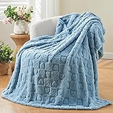 NEWCOSPLAY Super Soft Throw Blanket Blue Premium Silky Flannel Fleece 3D Heart Checkered Lightweight Bed Blanket All Season Use (Blue Heart, Throw(50"x70"))