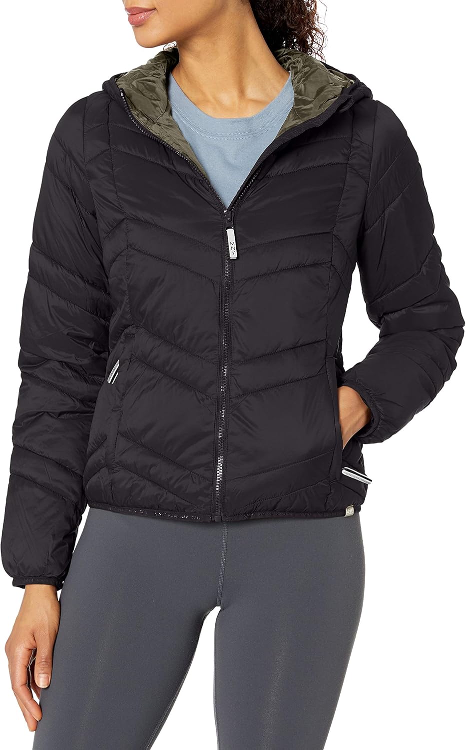 Marc New York Performance womens Packable Hooded Jacket With Contrast Lining Clothing