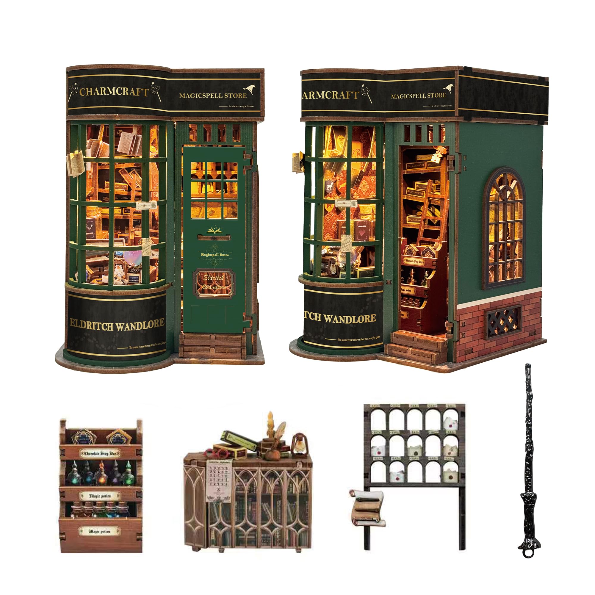 DIY Book Nook Kit for Adults - Magic Wand Shop (Upgrade Version), DIY Miniature Dollhouse Kit Handmade Assembled Craft Ornaments, Gift for Family Friend (SQ-78)