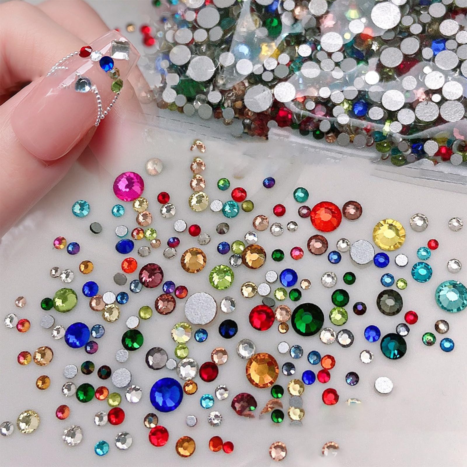 Photo 1 of 3000 Pieces Colorful Rhinestones Nail Art Charms Mixed Size Sparkling Flatback Nail Charms 3D Mini Nail Gems Rounded Nail Diamonds Crystal Nail Art Bling Nail Jewel for Women Acrylic Nail Supplies