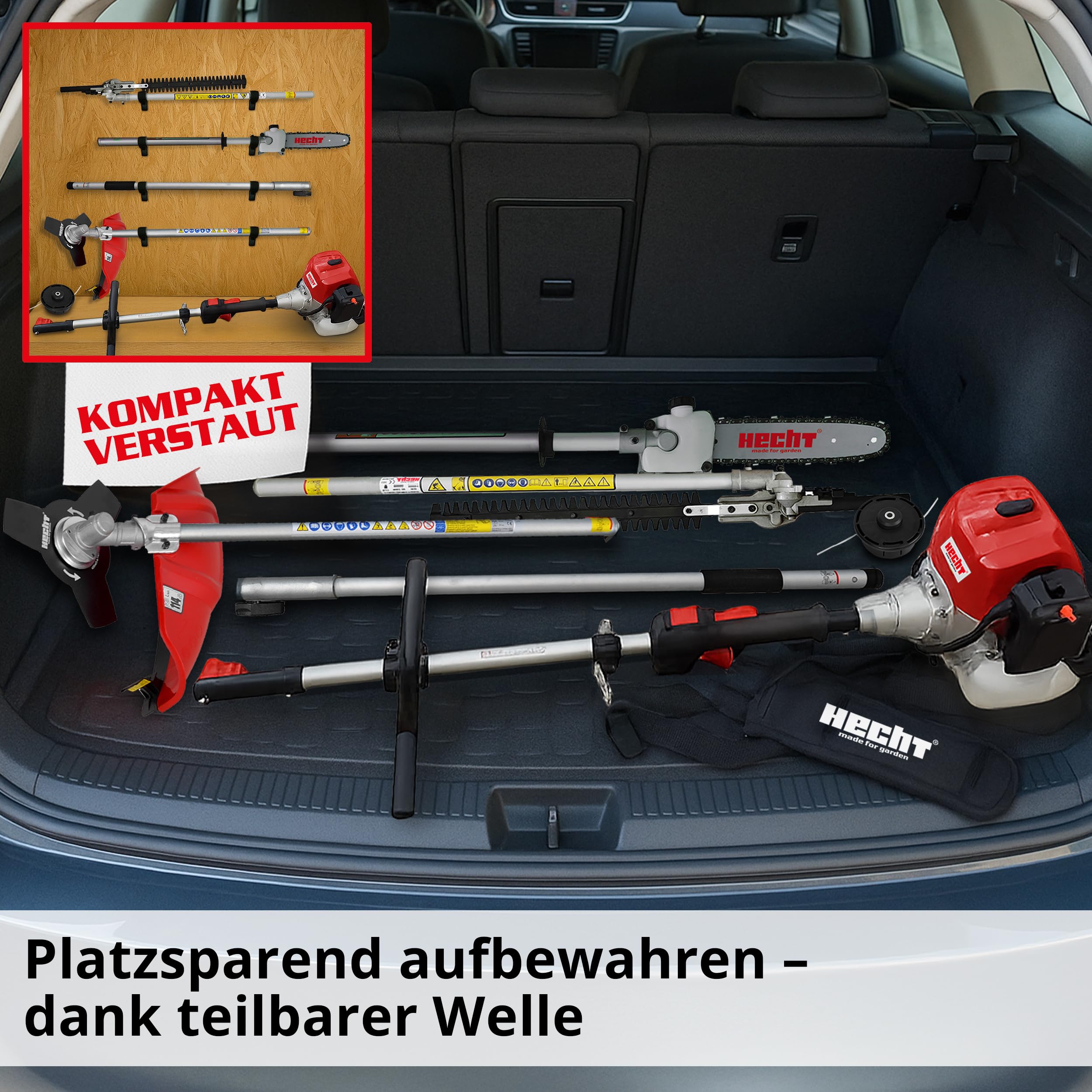 HECHT Hochwertiges 4 in 1 Benzin Multifunktionsgerät - Starke 2 PS - Freischneider, Rasentrimmer, Hochentaster und Heckenschere in Einem I Mit idealer Verlängerung 7