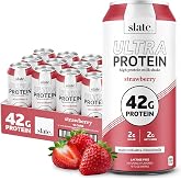 Slate Milk Strawberry Ultra 42g High Protein Milk Shake (12 Cans) | 42g Protein, 2g Sugar, 180 Calories - Real Ultra-Filtered Milk, Low Carb, Lactose Free, Breakfast Boost, Post-Workout, 15 oz