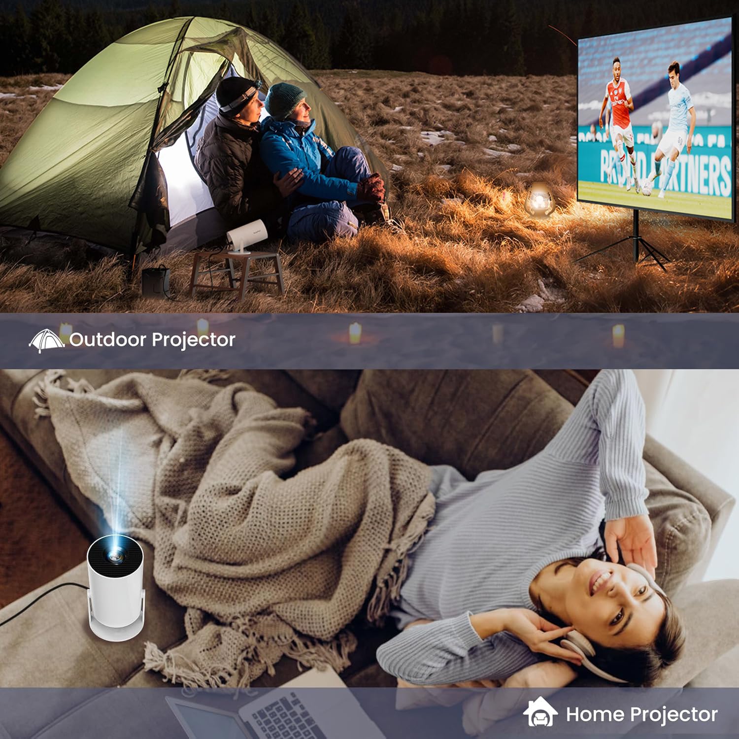 Mini Portable Projector 4K WiFi 6 BT 5.2 Upgraded Portable Projector Full HD Supported for Phone /PC /TV /HDMI /PS5 /Laptop Auto Keystone Home Theater 180° Rotation [Built-in App] White