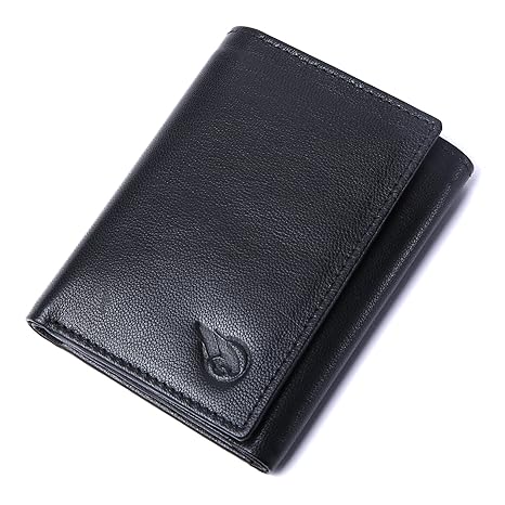 Genuine Leather RFID Blocking Tri-Fold (Black) Wallet