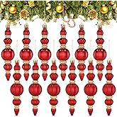 Soulchen 12 Pcs Christmas Finial Ornaments 6.7 Inch Shatterproof Plastic Finial Ball Drop Ornaments Christmas Tree Hanging Decorations for Holiday Xmas Decor(Red)