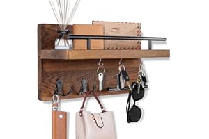 OurWarm Wall Mounted Key Holder/Hangers for Wall Decorative with 5 Key Hooks, Wooden Mail Rack Organizer with Shelf, Rustic Home Decor for Entryway Mudroom Hallway Office, Brown
