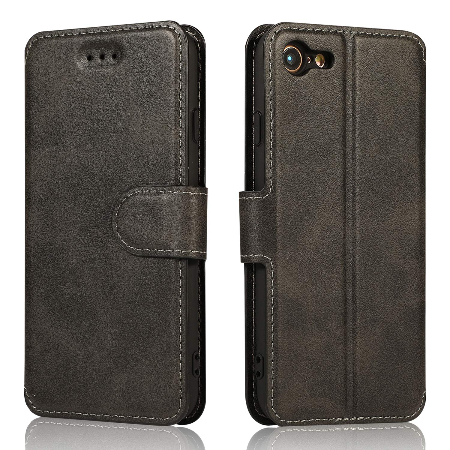 QLTYPRI Case for iPhone 7/8/SE 2020/SE 2022 5G, Premium PU Leather Simple Wallet Case with Card Slots Kickstand Magnetic Closure Shockproof Flip Cover for iPhone SE 2022/SE 2020/8/7 - Black