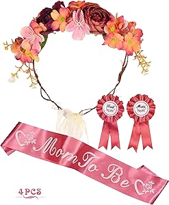 Baby Shower Decoration for Girl, Mother To Be Flower Crown, Mom To Be Mommy to be Sash and Mommy to be Pin, Dad To Be Pin, Baby Shower Party Favors Decorations Gift, Mother to be Sash