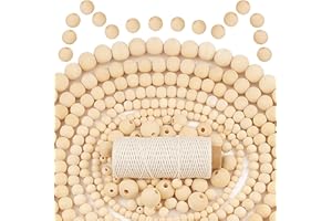 CHI·MEIJO 1200Pcs Christmas Wooden Beads for Crafts, Round Macrame Wood Beads Garland Boho Home Decor Suitable DIY Jewelry Ma