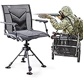 TR 360 Degree Swivel Hunting Blind Chair,400 lbs Capacity Silent,4 Legs and Seat Armrests Height Adjustable,Comfortable Padded Seat,Portable Ground Hunting Chair for Deer Dove Hunting