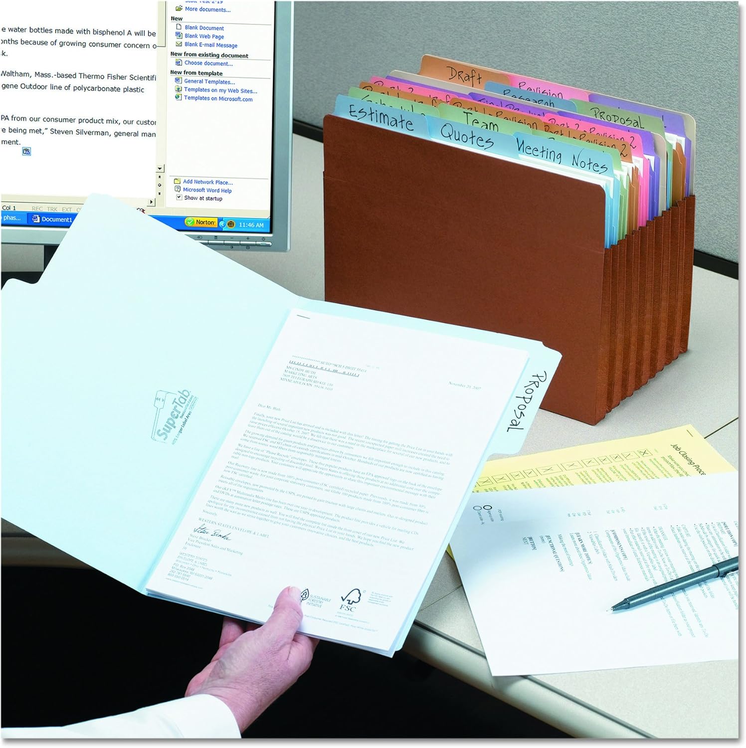 Smead SuperTab File Folder, Oversized 1/3-Cut Tab, Letter Size, Assorted Colors, 100 per Box (11961) : Colored File Folders : Office Products