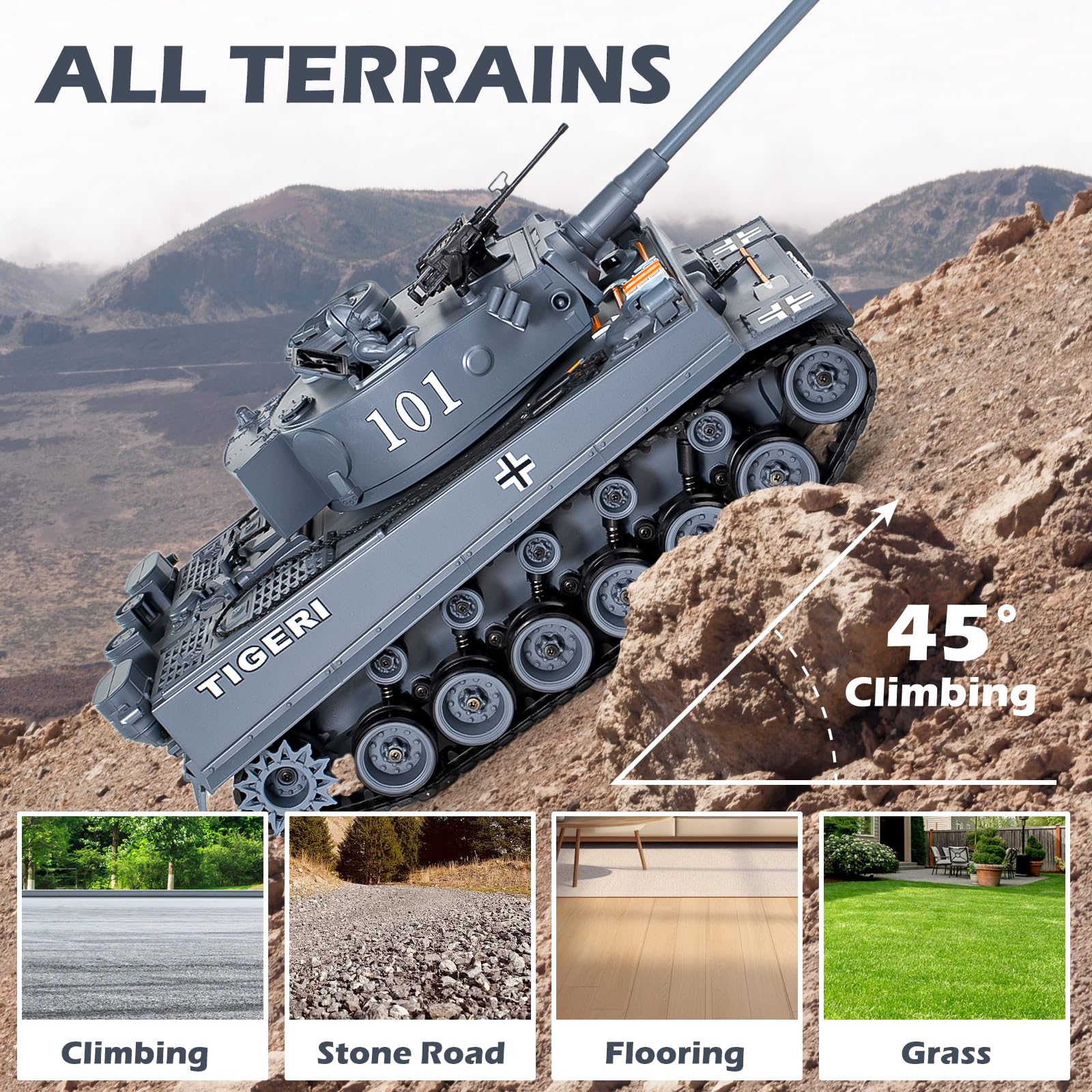 Supdex 1:18 Remote Control Tank, 2.4Ghz WW2 German Tiger I RC Tank Model Toys, Battle Army Toy 15 Channel with Smoke Light and Sound, Military Toy for Adults and Kids That Shoots BBS and Water Bombs