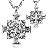 AEONSLOVE 925 Sterling Silver Saint Benedict/St Michael/Cruz de Caravaca Pendant Necklace Religious Gifts for Women Men