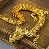 3D Printed Articulated Gold Dragon Statue, 9 Inch Mini Metal Desk Decor | 3D printed metal dragon figurine with flexible joints. Sturdy desk decor for home or office. Great gift for dragon lovers.