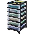 IRIS USA Plastic Drawer Storage Organizer Rolling Cart, with Wheels Casters, 6-Drawers, for Classroom Art Craft Supplies Dresser Closet Bathroom Dorm Bedroom Laundry Room, Black/Clear