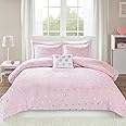 Mi Zone Rosalie Comforter Set for Girls, Ultra-Soft Microlight Plush Metallic Printed Hearts Brushed Reverse Overfilled Down Alternative Hypoallergenic All Season, Twin/Twin XL, Pink/Silver, 3 Piece