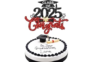 EPHLYN 1Pc Congrats Grad 2025 Cake Topper Red Glitter Diploma Graduation Cap Cake Pick Congrats Class of 2025 Cake Decorations for 2025 Graduation Theme High School Boys Girls Graduate Party Supplies