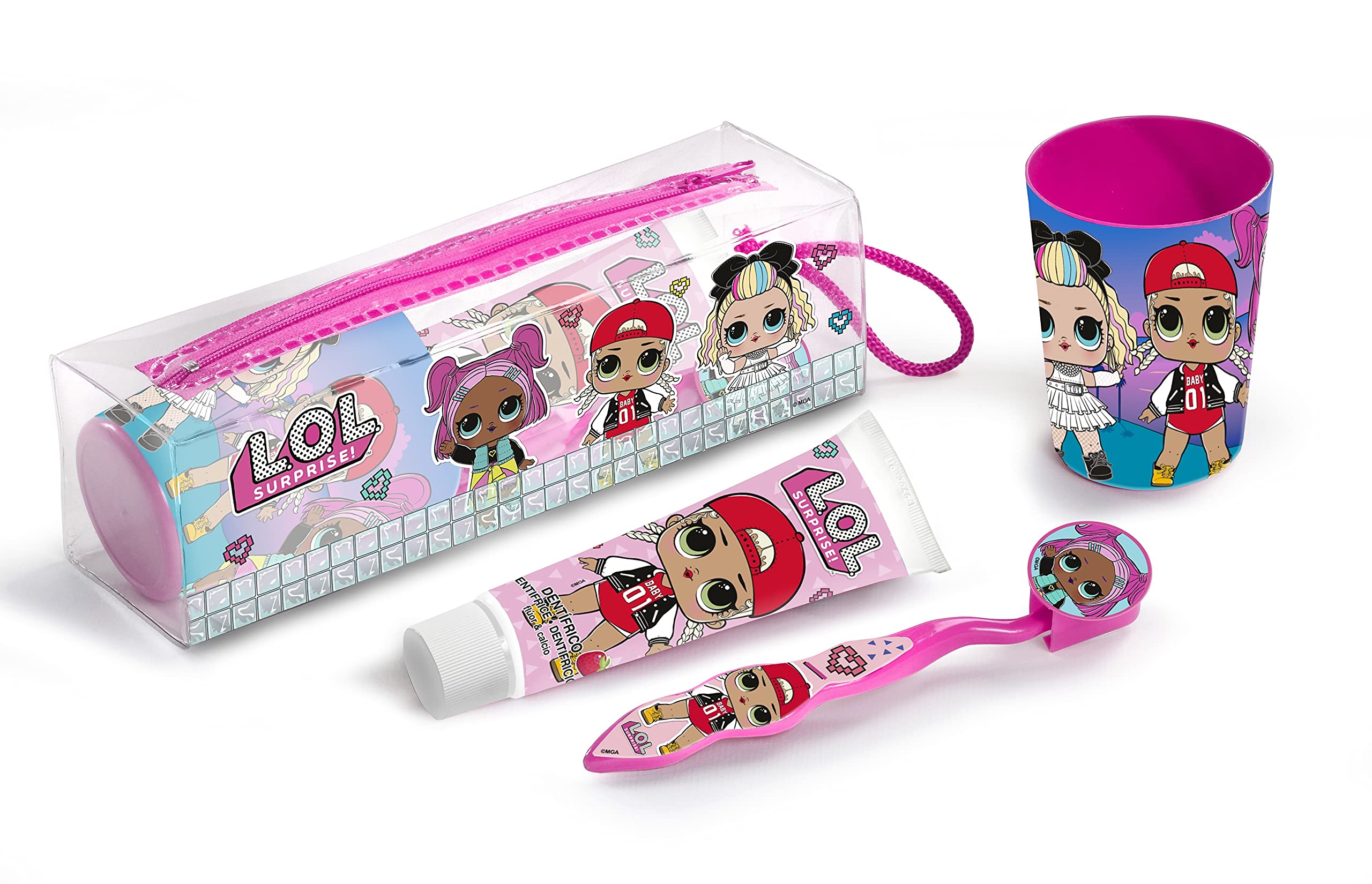 LOL Dental Kit: Toothbrush with Comfortable Head and Soft Bristles, Toothpaste & Beaker for Kids