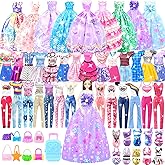 Doll Clothes and Accessories for 11.5 Inch Doll Dress up Set with Princess Gowns Fashion Dresses Outfits Tops and Pants Bags Gift Toys for Girls 4 5 6 7 8 9 10 Years Christmas Birthday