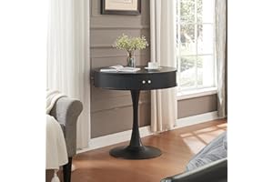 XAWXAW 31.5" Round Fluted Pedestal Table for 2-4, Black Circle Kitchen Dinner Table with Hidden Storage, 31''H Small Tulip Breakfast Desk with Sliding Doors, Metal Base for Kitchen, Cafe, Patio, Courtyard