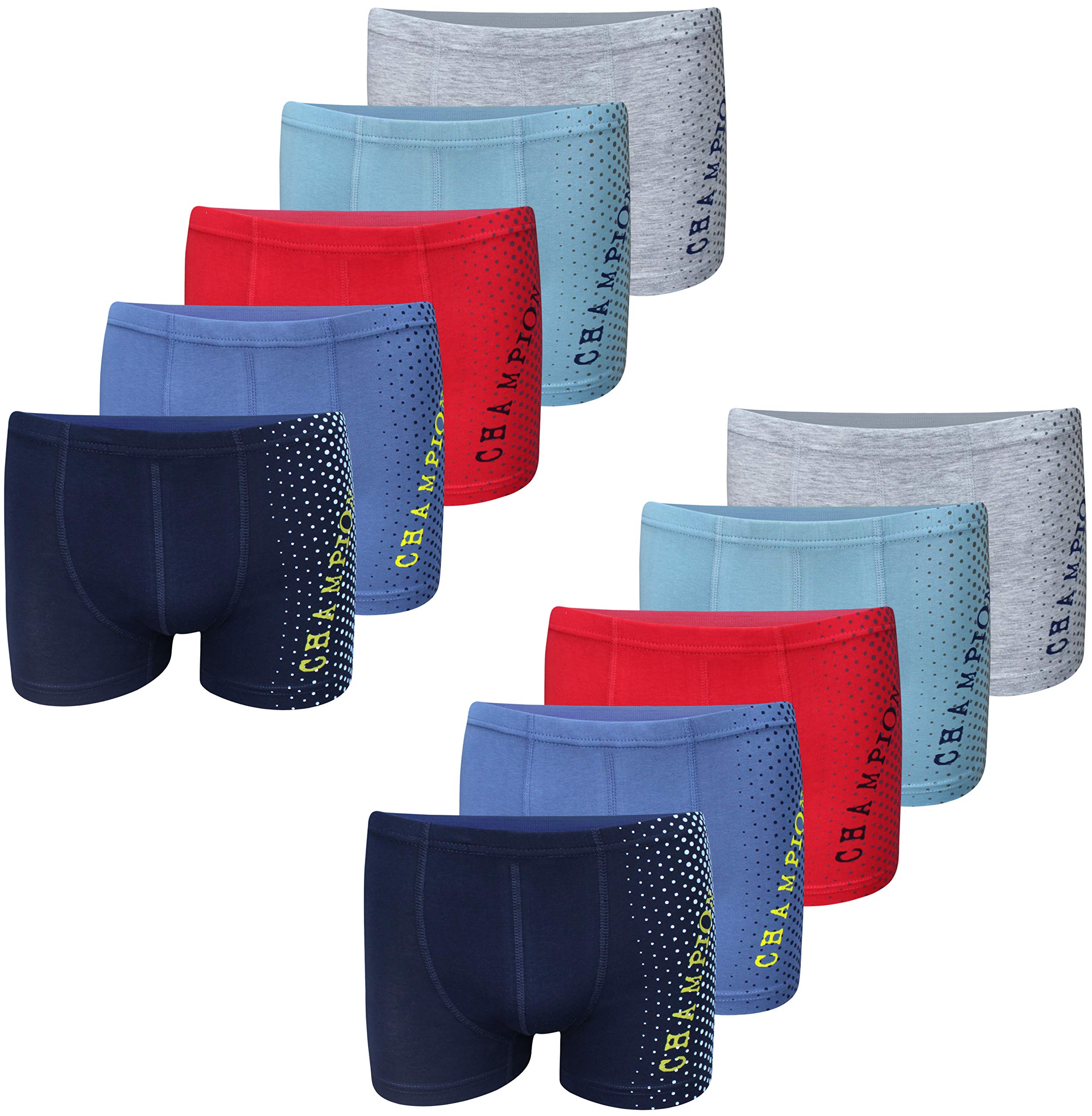 LOREZA ® 10 Boys Boxer Shorts - Underwear - Cotton - Pack of 10 - Design 1-12-13 years
