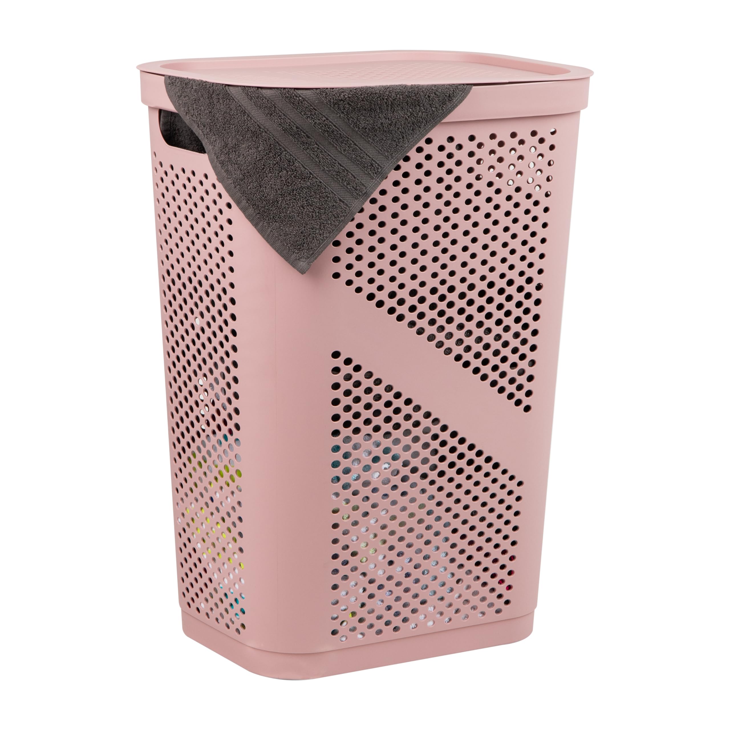Photo 1 of **LID DAMAGED** Mind Reader Slim Laundry Hamper, 60L Clothes Basket, Ventilated Plastic, Pink