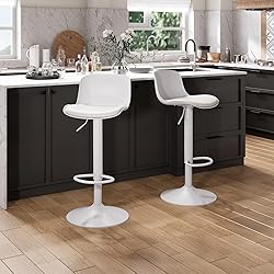 YOUTASTE White Bar Stools Set of 2 Adjustable