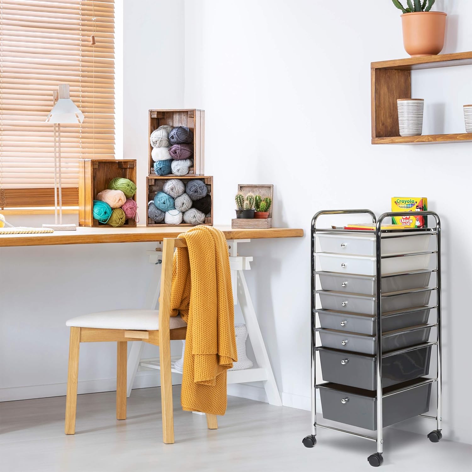 Seville Classics 8-Drawer Multipurpose Mobile Rolling Utility Storage Bin Organizer Cart, Gradient Gray: Home & Kitchen