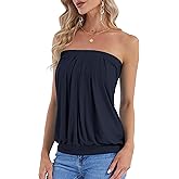DJT Women's Tube Tops Strapless Bandeau Tank Strapless Blouse Off The Shoulder Tunic Shirts Summer Casual