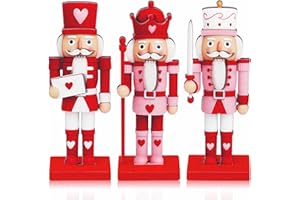 Thyle 3 Pcs Valentine Nutcracker Soldier 7 in Wooden Traditional Valentine Nutcrackers Figures Wood Veneer Tabletop Decoration for Desktop Fireplace Collectible Gifts(Red and Pink)