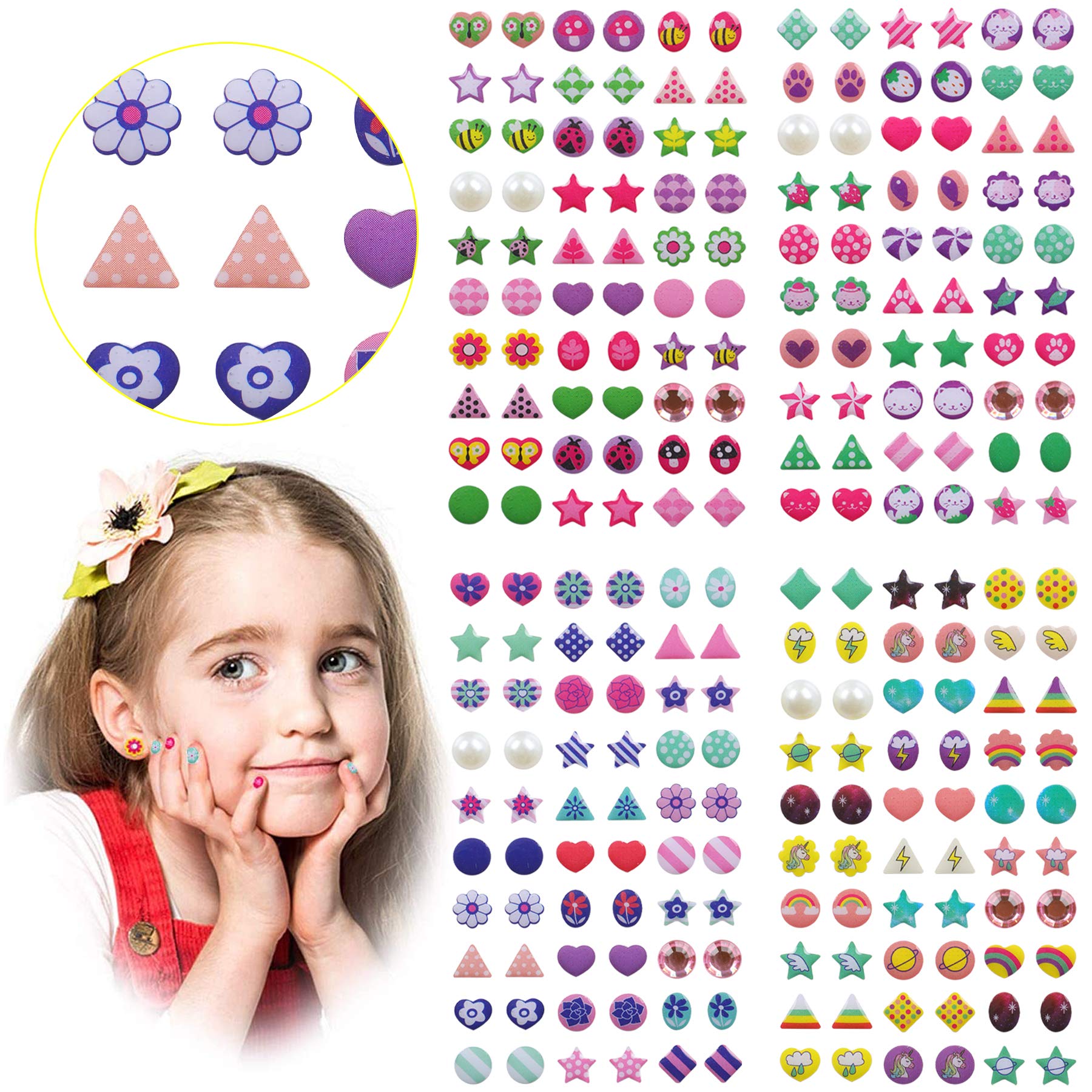 AUGSUN 240 Piece 3D Gems Sticker Earrings for Girls - Self-Adhesive Glitter Craft Crystal Stickers