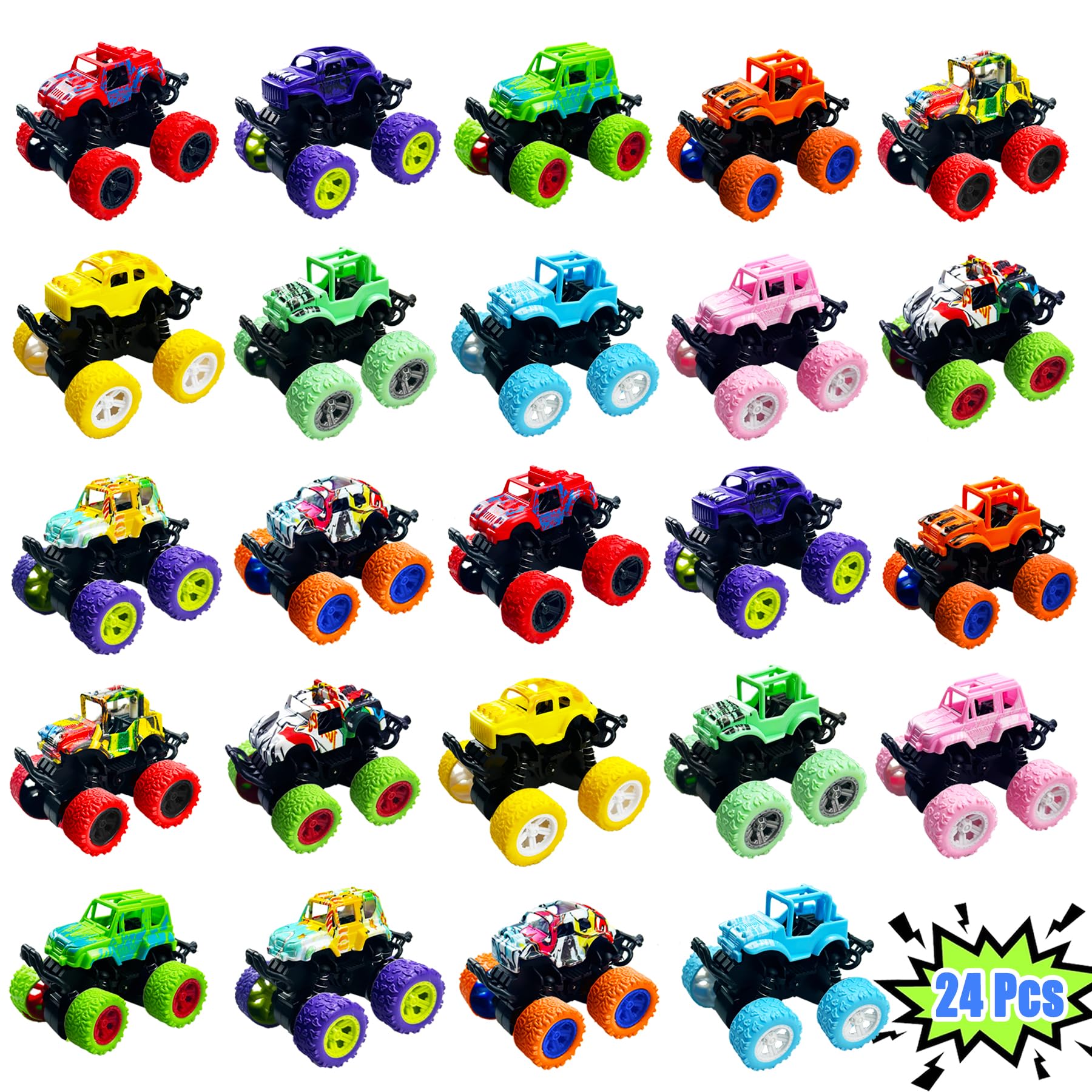 Photo 1 of 24 Pack Mini Monster Trucks Toys for Boys Girls Aged 3 and Above, Pull Back Truck Push and Go Friction Powered Car Toys Monster Truck Party Favors Birthday Decorations Classroom Prizes for Kids