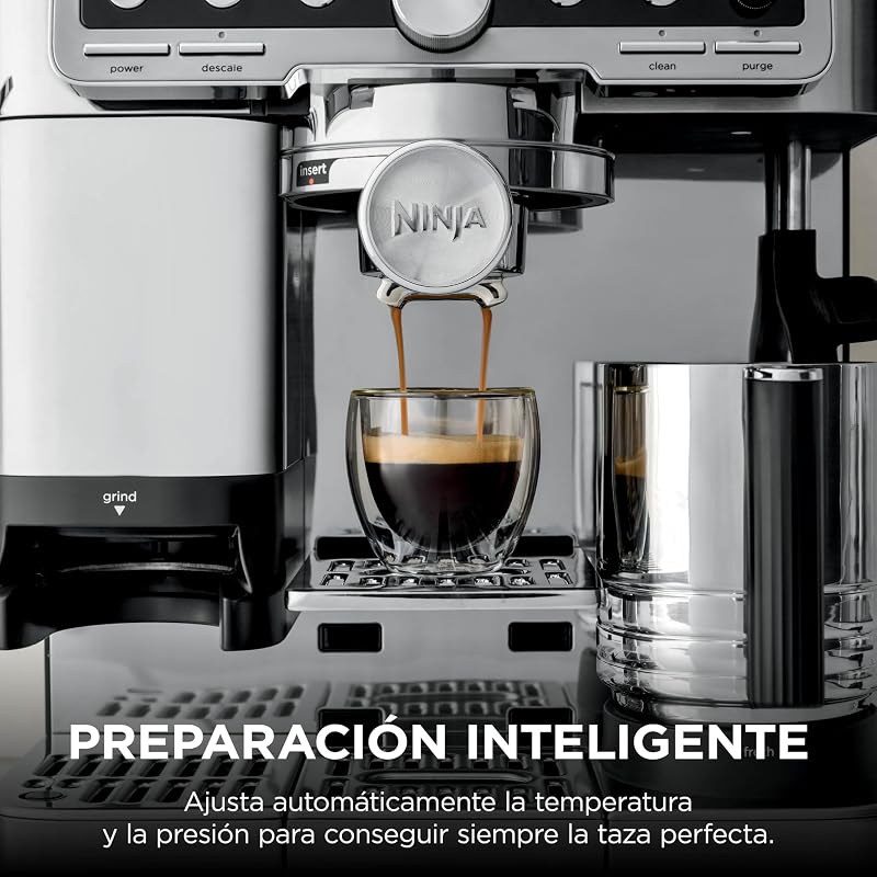 Luxe Pro, Cafetera 3 en 1, con Molinillo y Espumador, Plata